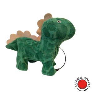 Jouet cause à effet contacteur Dinosaure : peluche animée qui marche et grogne pour stimuler l’apprentissage et l’autonomie.