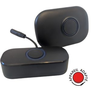 Sonnette handicap sans fil avec émetteur noir à brancher sur contacteur jack 3,5 mm