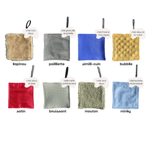 Le mini Sam est un carré sensoriel. La photo présenté l'ensemble de 8 carrés sensoriels Mini SAM avec différentes textures pour stimulation tactile