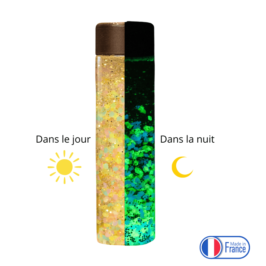 Bouteille sensorielle qui brille dans le noir avec effet phosphorescent