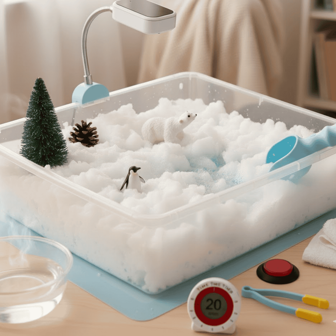 activités sensorielles adaptées. on y voit l'une des activités sensorielles adaptées comme le bac sensorielle avec la mousse sensorielle schaumi