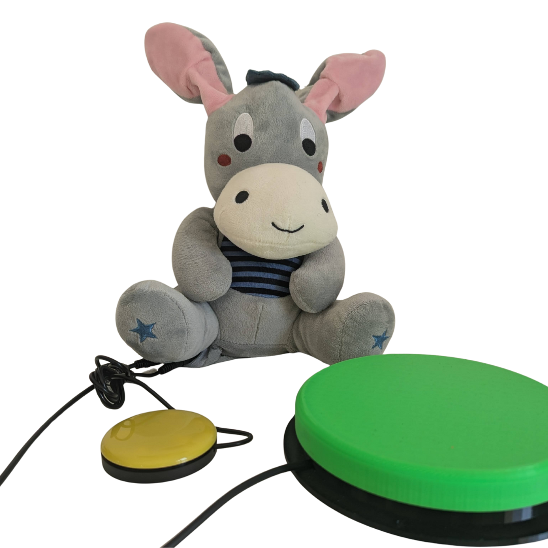 Peluche Âne Adaptée Contacteur : jouet interactif cache-coucou 3 Peluche Âne Adaptée Contacteur : jouet interactif cache-coucou – Image 3