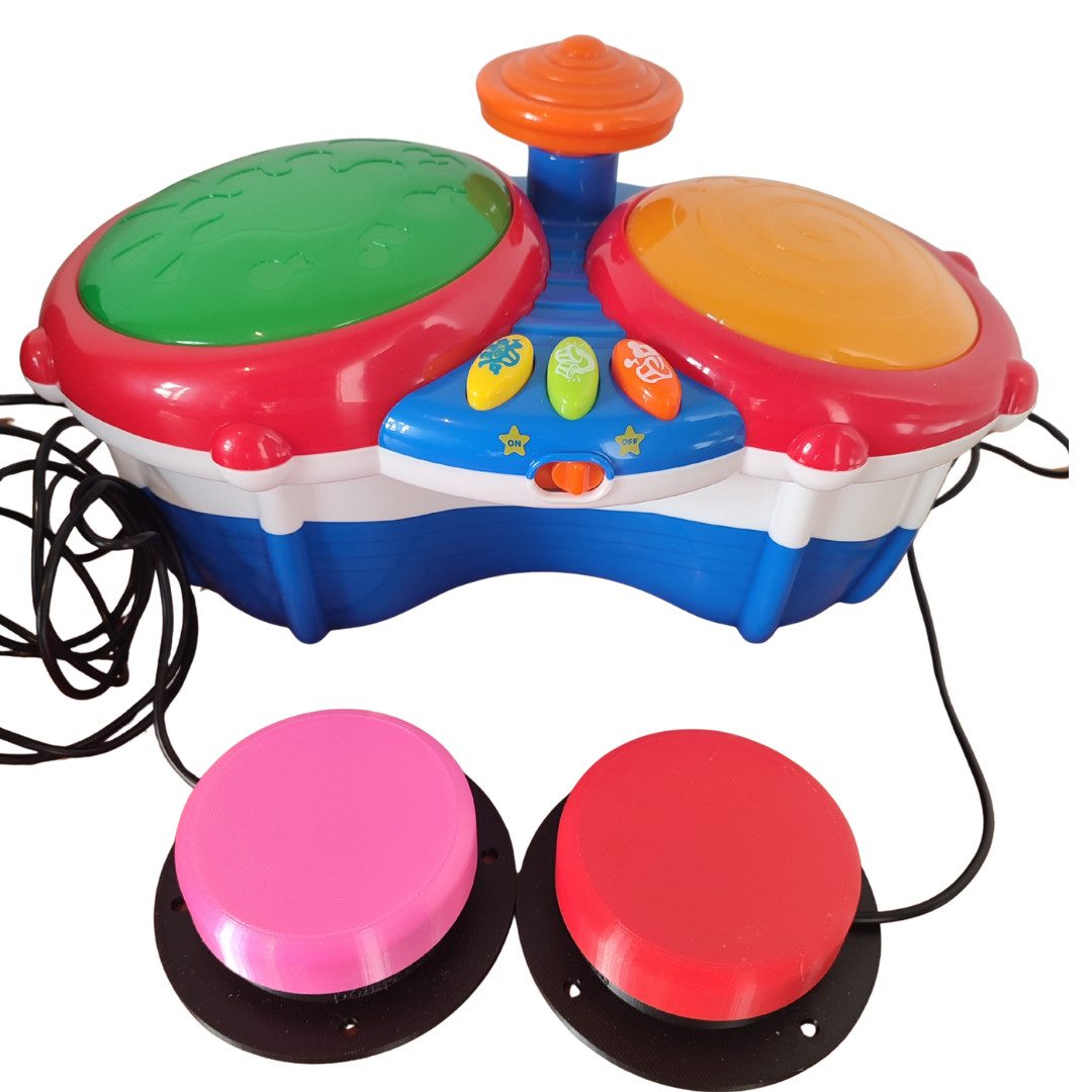 Bongo Musical Adapté Contacteur : Jouet Musical Adapté Contacteur pour Handicap Moteur 1 Bongo musical adapté contacteur avec deux gros boutons externes pour jouer de la musique