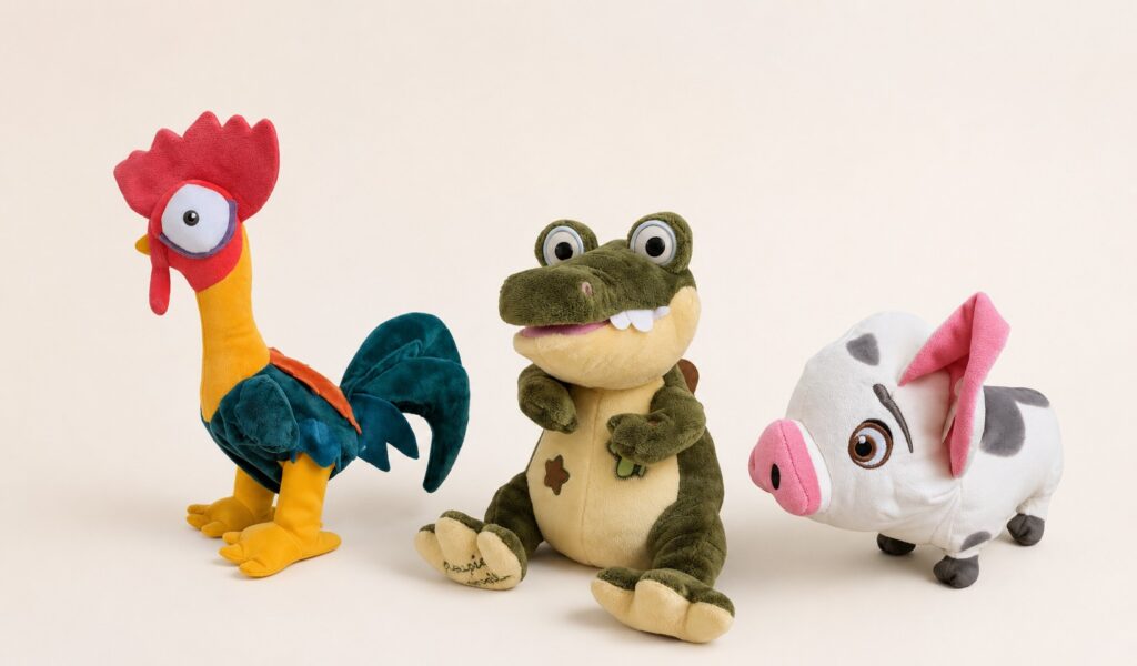 HeiHei, Paulo et Pua, peluches adaptées pour enfant handicapé